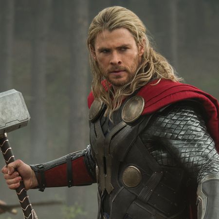 Thor holding Mjolnir while staring at someone